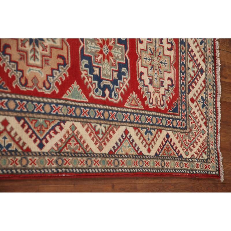 Geometric Red Kazak Runner Rug Handmade Oriental Wool Carpet - 2'9" x 10'8"