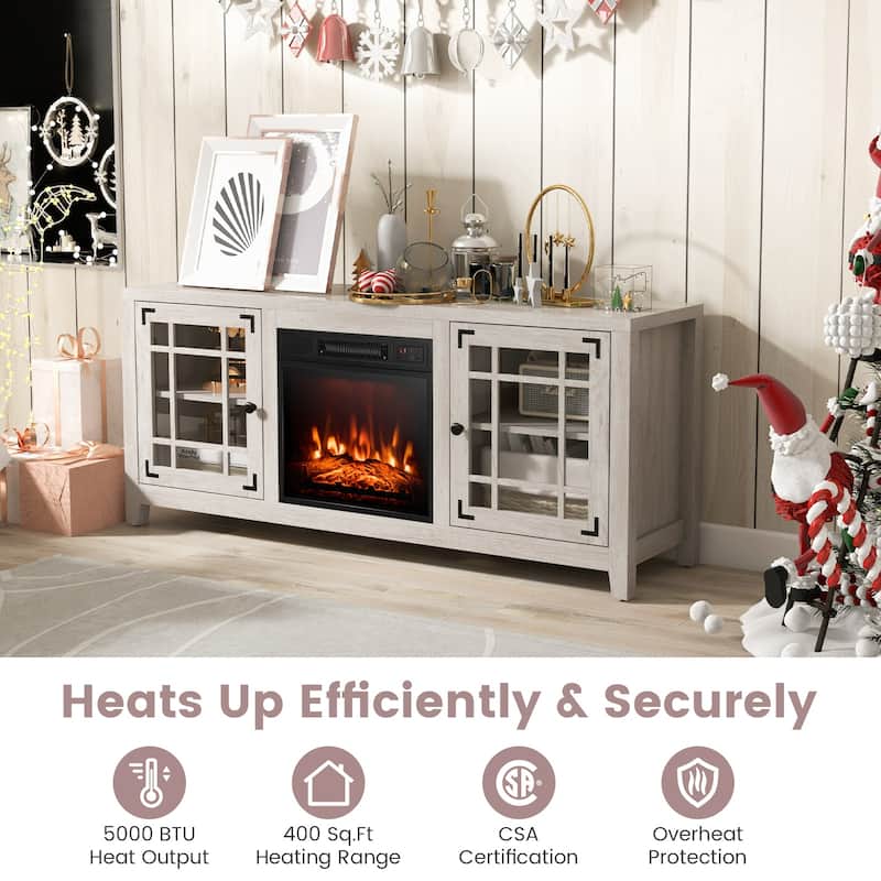 58 Inch Fireplace TV Stand with 3-Position Adjustable Shelves and 2 Cabinets with Doors