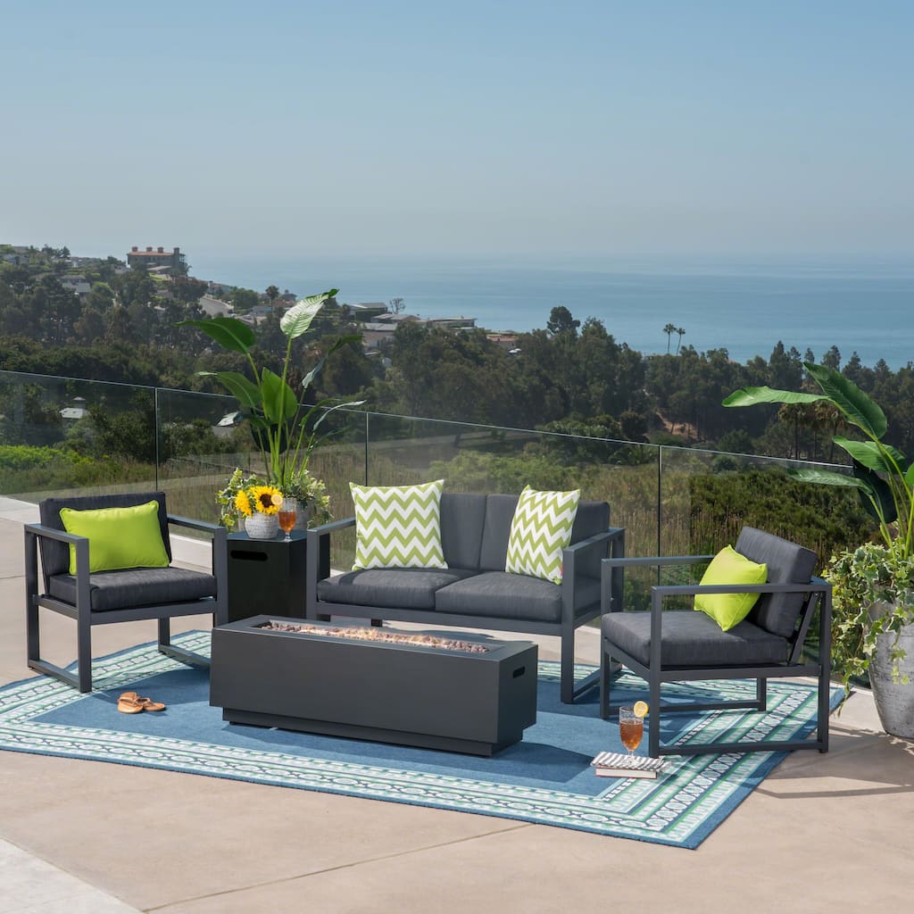 Carver Outdoor 4-Seater Aluminum Chat Set with Fire Pit and Tank Holder by Christopher Knight Home