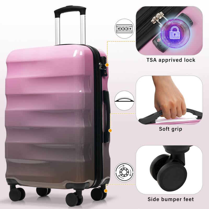 Hardshell Luggage Set 3 Piece, Expandable Glossy Suitcases w/Spinner Wheels and TSA Lock, Lightweight Durable PC+ABS for Travel