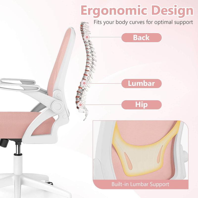 Costway Mesh Office Chair with Lumbar Support & Flip-up Arms Rolling - See Details