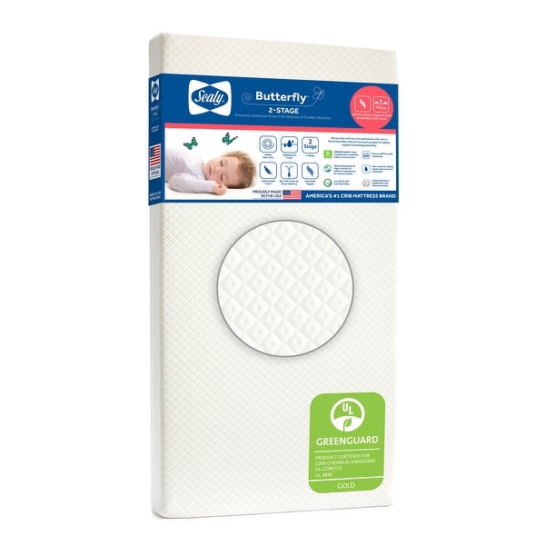 slide 2 of 13, Sealy Baby Butterfly 2-Stage Breathable Knit Crib Mattress & Toddler Mattress, Soft Cover, Infant Sleep Support