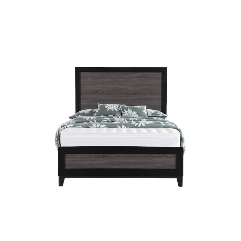 HomeRoots Black And Gray Inlaid Panels Full Bed Frame
