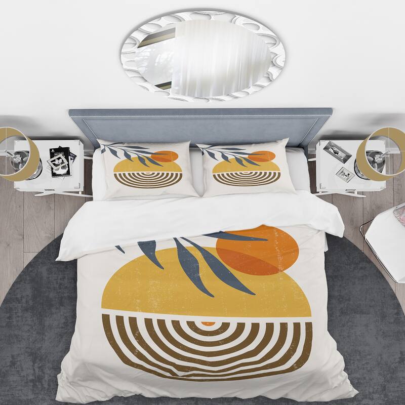 Designart 'Botanical Minimalist Leaf With Abstract Shapes IV' Modern Duvet Cover Set