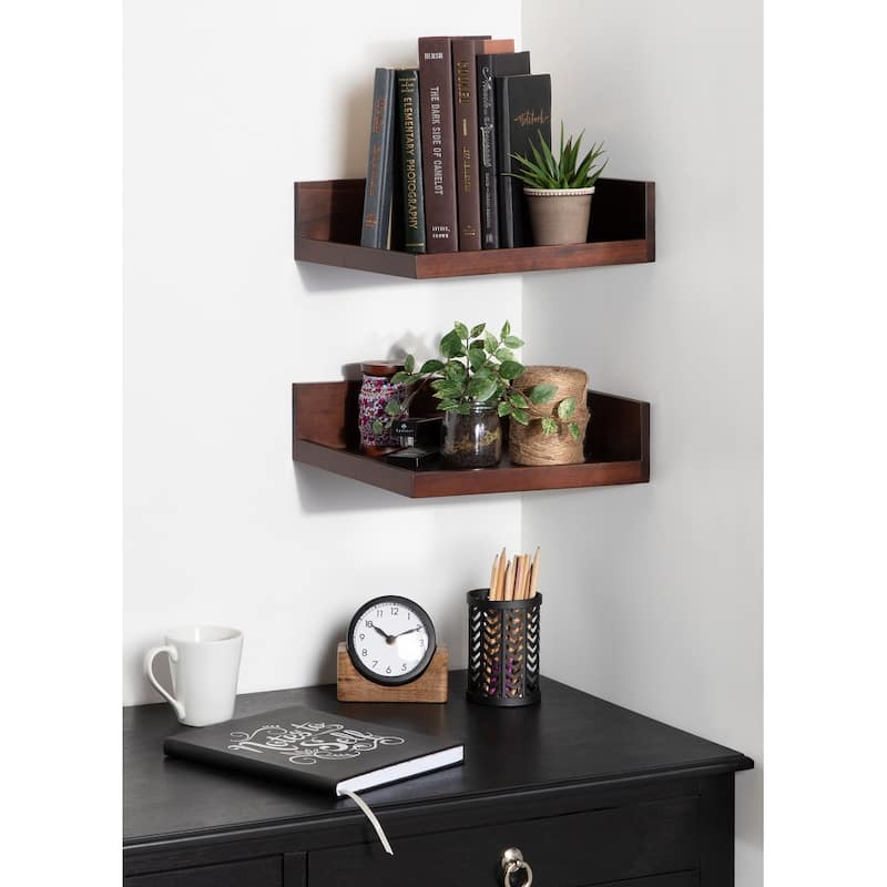 Kate and Laurel Levie Floating Corner Wood Wall Shelf - 2 Piece