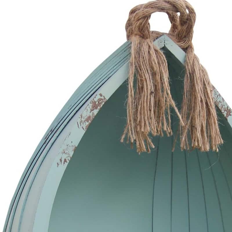 HomeRoots 34" Aqua Blue Wood Canoe Hanging Shelf - 34.25" x 16" x 7"