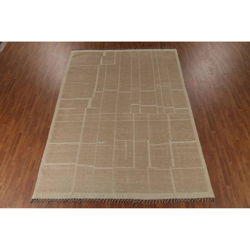 Hand Knotted Oriental 100% Wool Carpet Modern All-Over Beige & Ivories Moroccan Area Rug - 12' 2'' X 9' 0''
