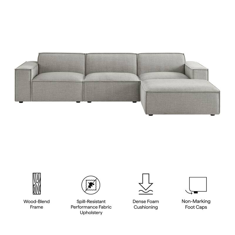 Restore 4-Piece Performance Fabric Upholstered Modular Sofa Set with Ottoman