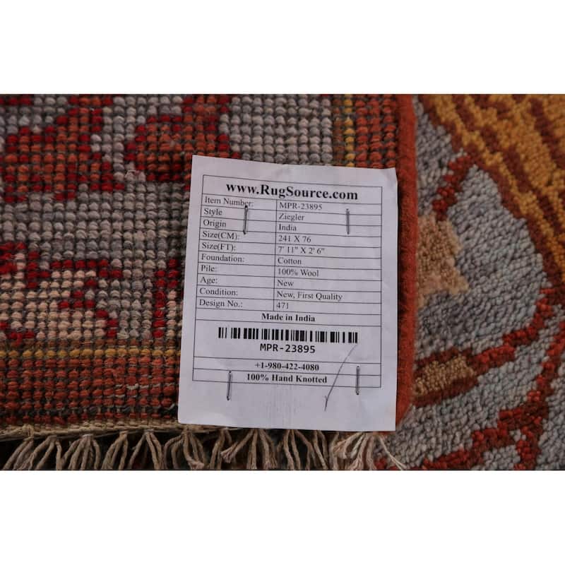 Animals Design Blue Ziegler Indian Runner Rug Hand-Knotted Wool Carpet - 2'6"x 7'11"