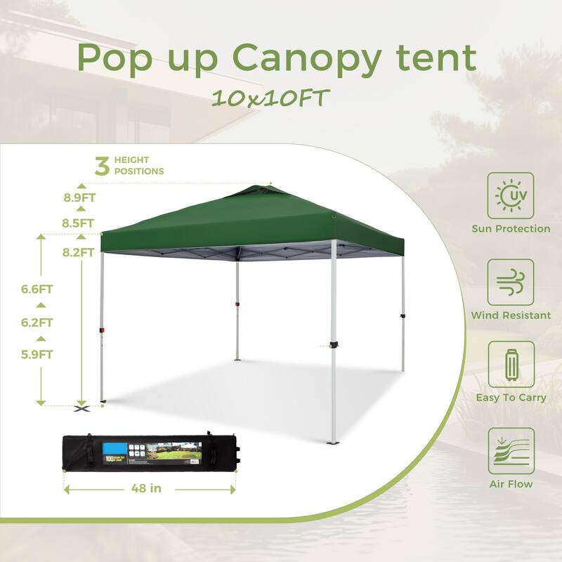 10x10 Pop-up Canopy Portable Lightweight FoldingTent, Adjustable Height Instant Gazebo Canopy with Wheeled Bag