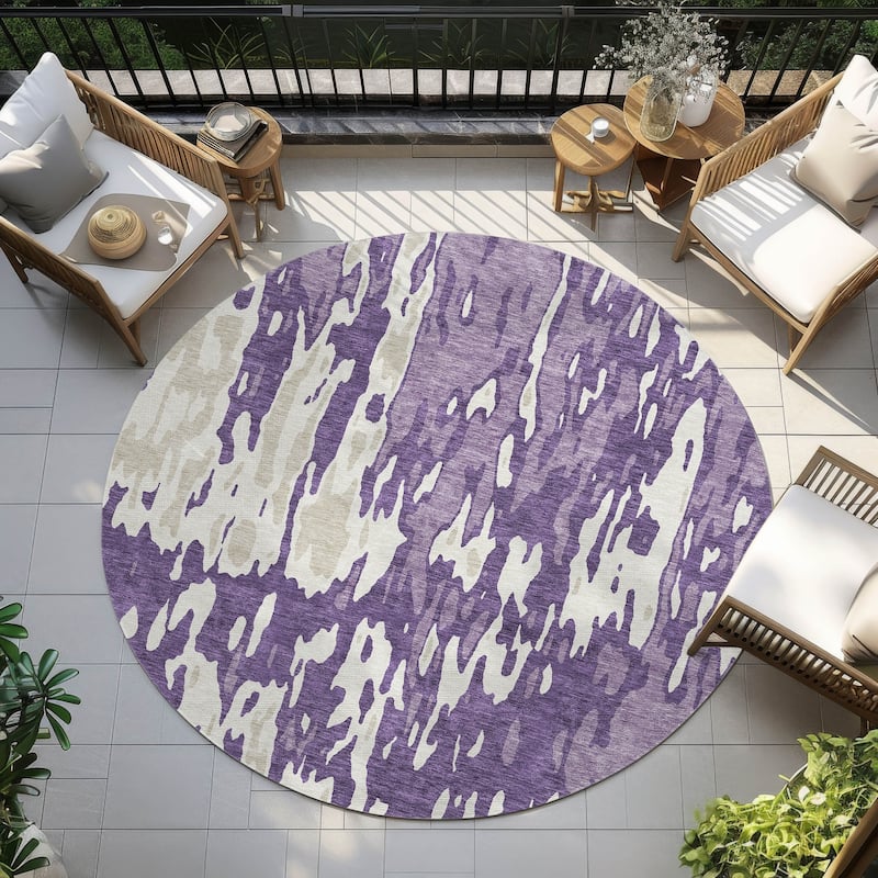Machine Washable Indoor/ Outdoor Abstract Contemporary Chantille Rug - Purple - 8' x 8'
