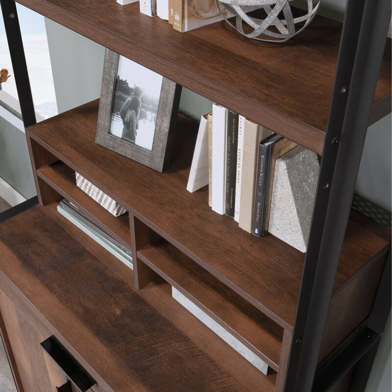 Wood Library Hutch with Adjustable Shelf, Brown - 32.28" W x 11.54" D x 36.77" H