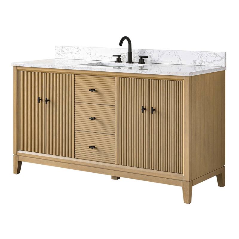 Vanity Art 60" Freestanding Bathroom Vanity with Engineered Marble Top and Sink