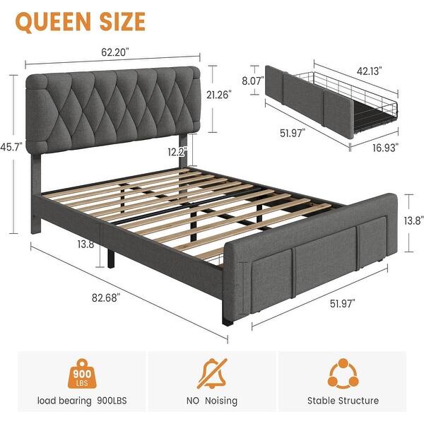 dimension image slide 3 of 5, Velvet Platform Bed Frame with Storage Drawers