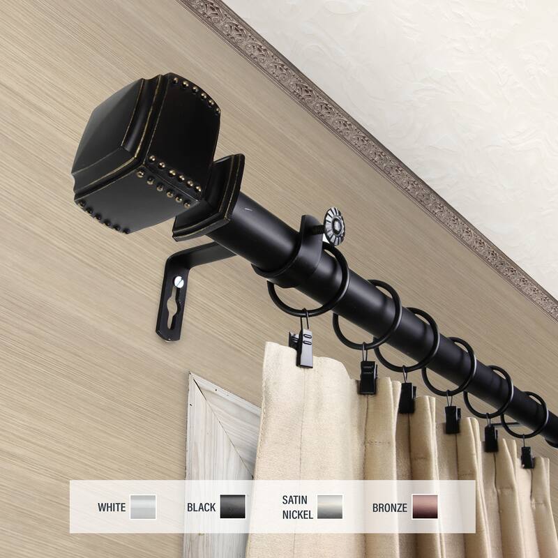 InStyleDesign Xavier 1 inch Diameter Adjustable Curtain Rod - 48 to 84 inches - Black