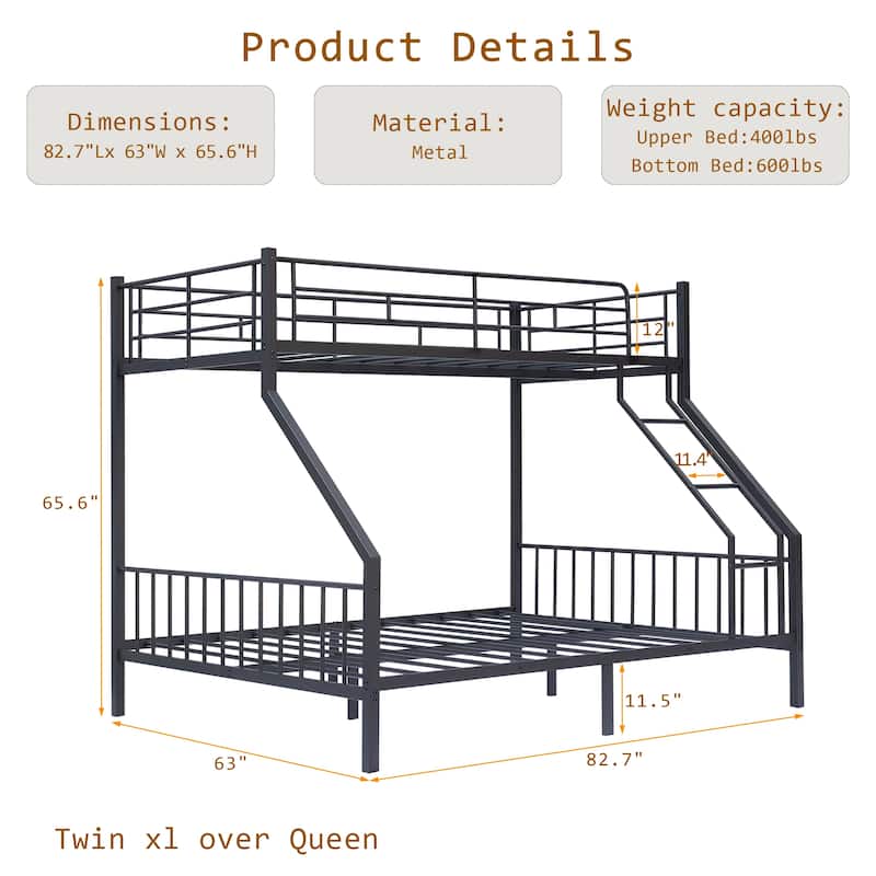 Heavy-Duty Metal Bunk Bed - Sturdy Metal Frame, Easy Assembly, Enhanced Safety for Kids/Adults