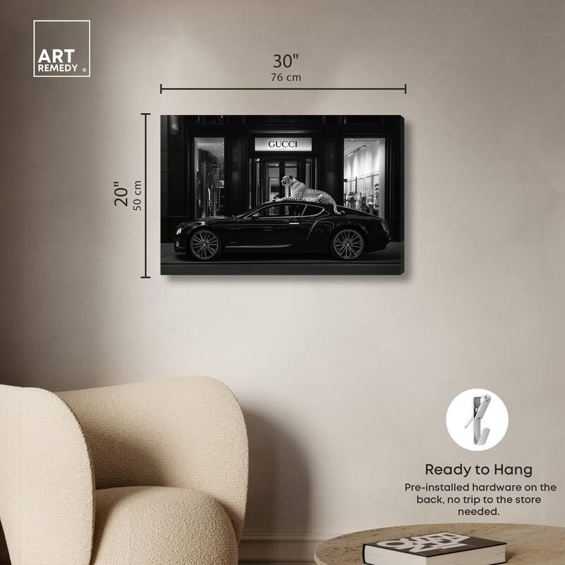 Cheetah and Sports Car Store Canvas by Art Remedy, Gallery Wrapped