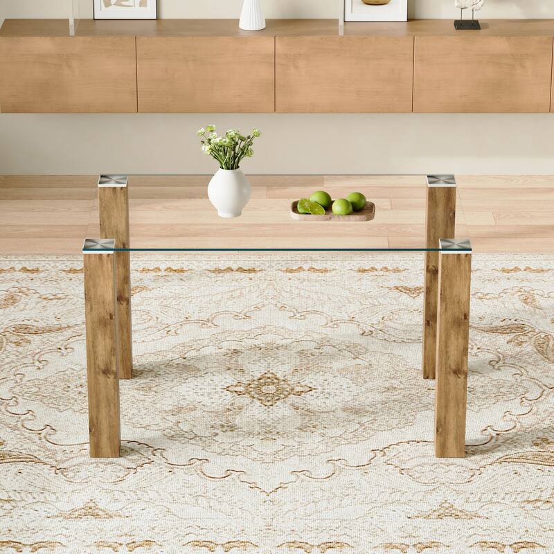 Roomfitters Glass Dining Table with 49.6 Inch Tempered Top and Walnut MDF Legs for Modern Home Interiors