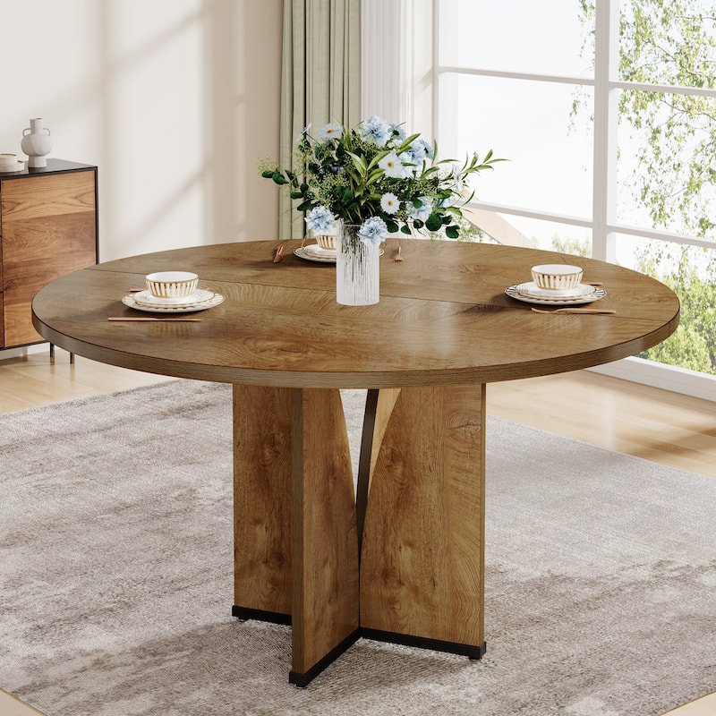 Farmhouse 39.37" Round Wood Kitchen Dining Room Table