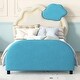 preview thumbnail 2 of 10, Twin Size Bed Frame with Cloud-Shaped Headboard & Embedded Light Stripe, Velvet Upholstered Platform Bed with Slat Support, Blue
