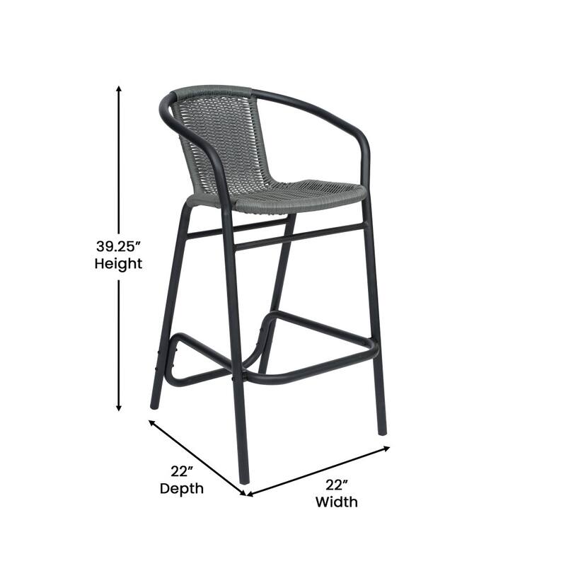 Commercial Indoor-Outdoor Rattan Restaurant Barstool with Aluminum Frame-Set of 2