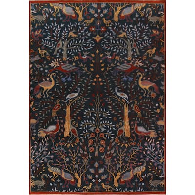 Traditional Blue Ziegler Indian Area Rug Handmade Wool Carpet - 8'10" x 11'10"