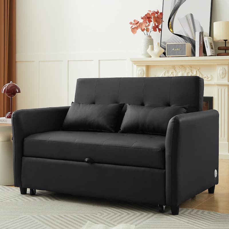 Convertible Sleeper Sofa Bed, 3-in-1 Adjustable Sofa Bed with USB Ports, Upholstered Loveseat Sofa with Armrest