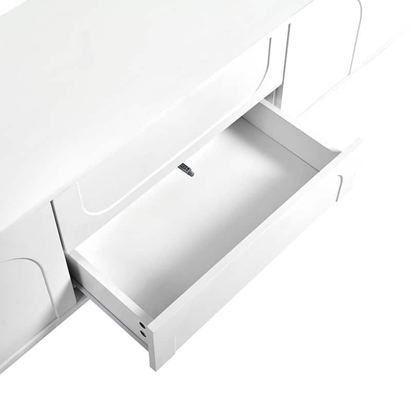 Cream Style TV Stand with Arched Doors and 2 Drawers, for TVs Up to 75" - 69.6" W × 15.7" D × 17.7" H