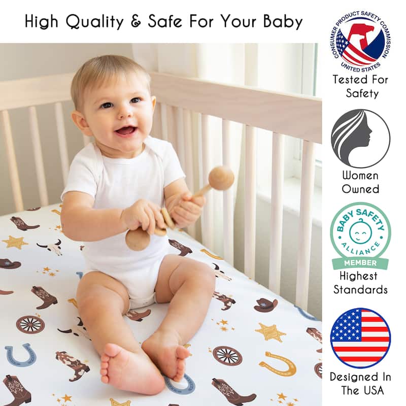 Sweet Jojo Designs Boho Western Cowboy Boy Fitted Crib Sheet - Blue, Bohemian, Vintage Wild West, Cow Boy Boots, Southern Charm