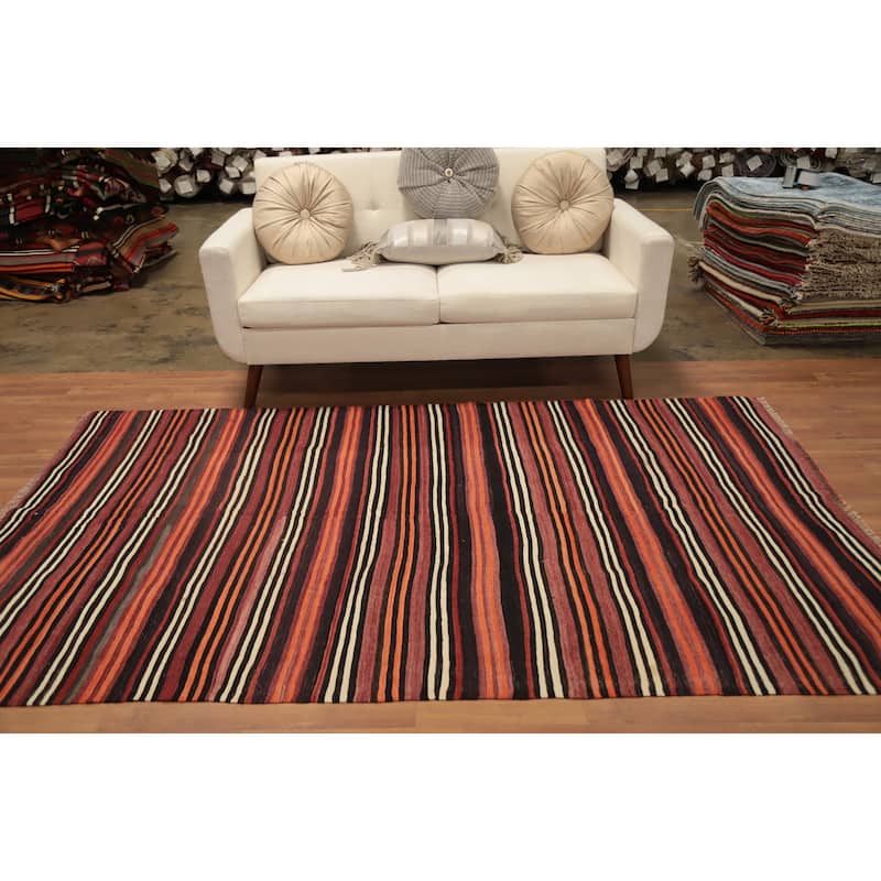 Hand Woven Oriental 100% Wool Carpet Southwestern Geometric Oranges & Rust Kilim Area Rug - 8' 1'' X 5' 0''