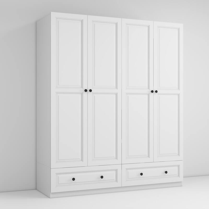 Versatile 4-Door Wardrobe with 2 Drawers, Spacious White Closet for Bedrooms or Guest Rooms - 63" in Width