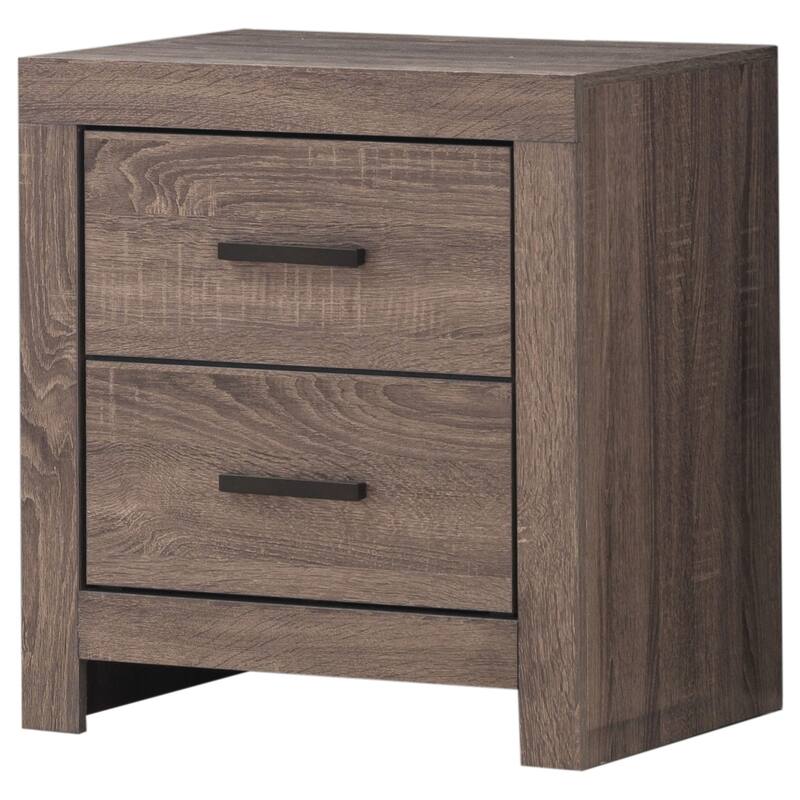 Rustic Oak 2-Drawer Nightstand with Bronze Handles and Modern Design