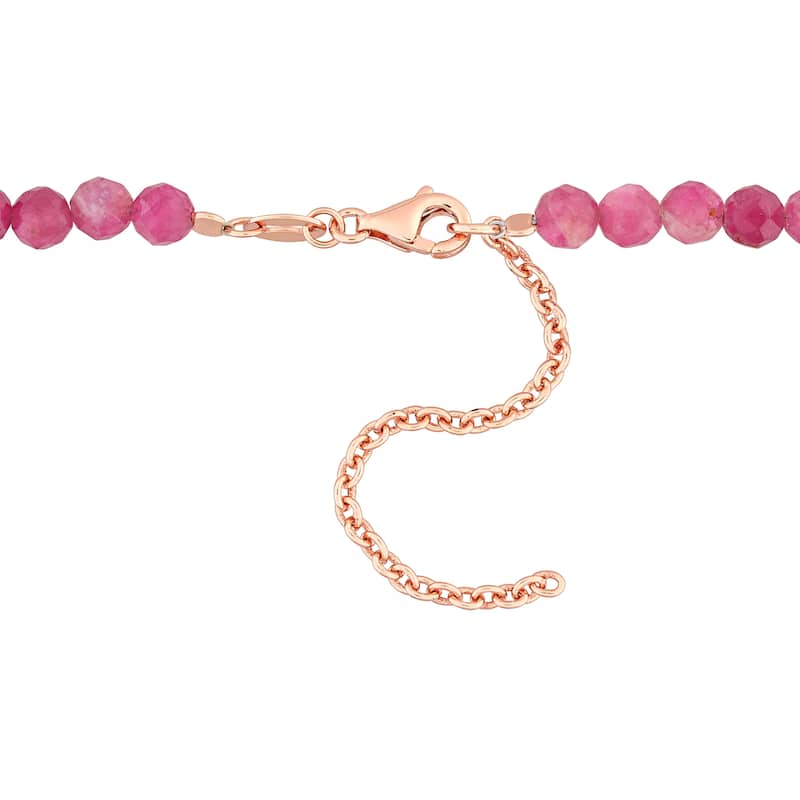 Miadora 17ct TGW Fancy-Cut Pink Tourmaline Bead Necklace in Rose Silver-17+2 in.