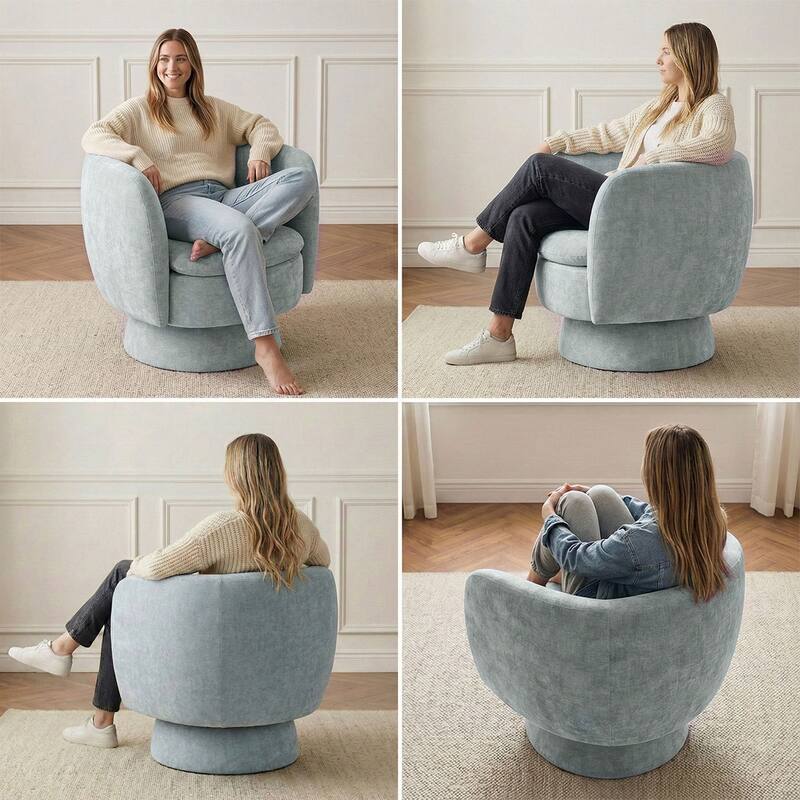 Modern Upholstered Swivel Barrel Accent Chair with Curved Back