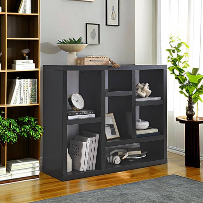 Solid Wood Bookcase Display Storage Cabinet with 7 Cube