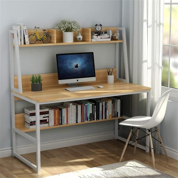 slide 2 of 36, 47 Inches Computer Desk with Hutch and Bookshelf, Home Office Desk