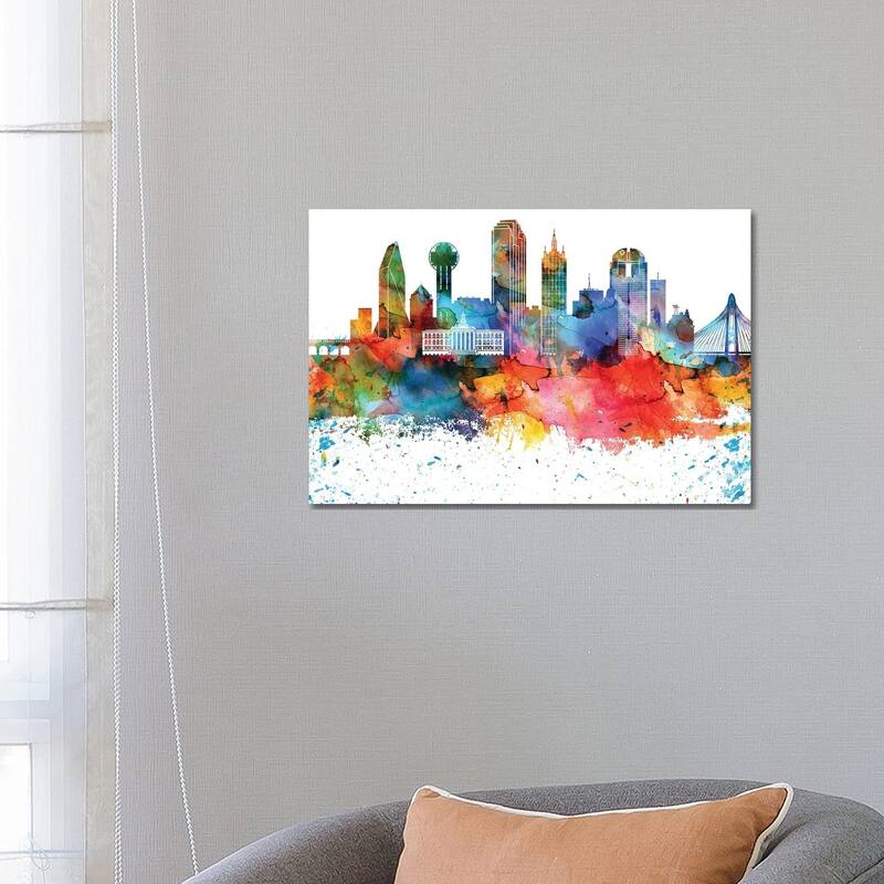 iCanvas "Dallas Colorful Watercolor Skyline" by WallDecorAddict Canvas Print - 18x26x1.5