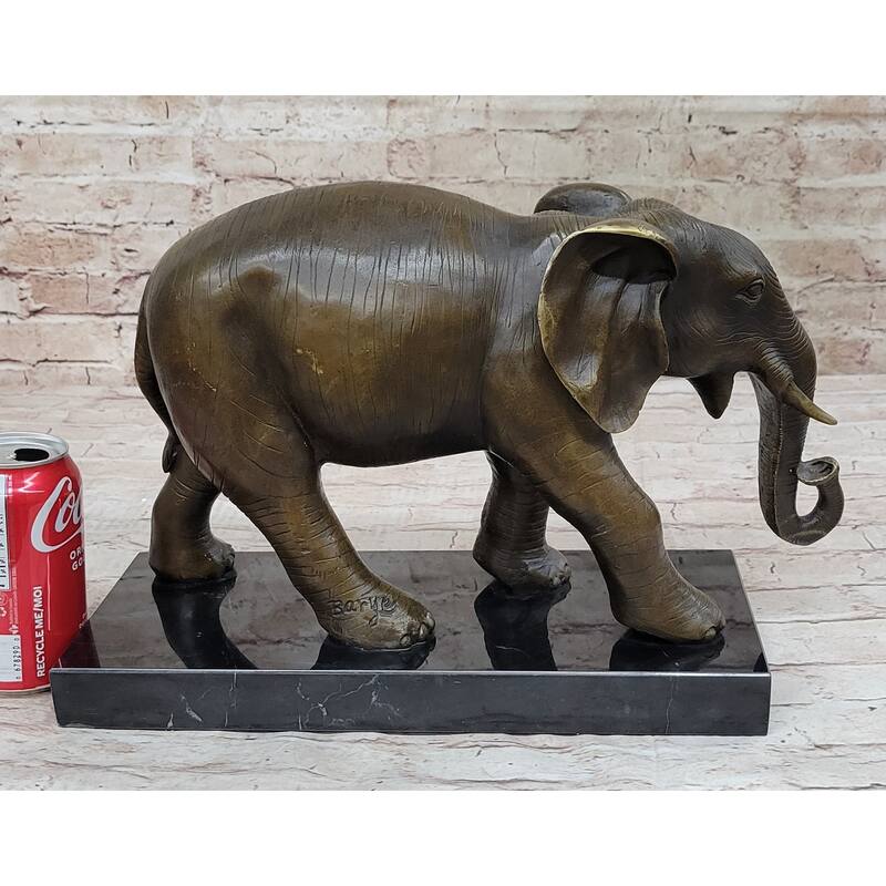 Imitative Elephant Bronze Sculpture Statue On Marble Base - Antoine Barye Reproduction Art