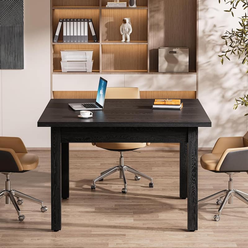 Square Conference Table with Solid Wood Legs Small Meeting Table for Conference/Seminar Room Boardroom - Black