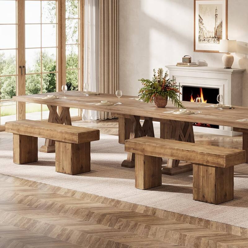 47” Farmhouse Solid Wood Bench with Thickened Seat