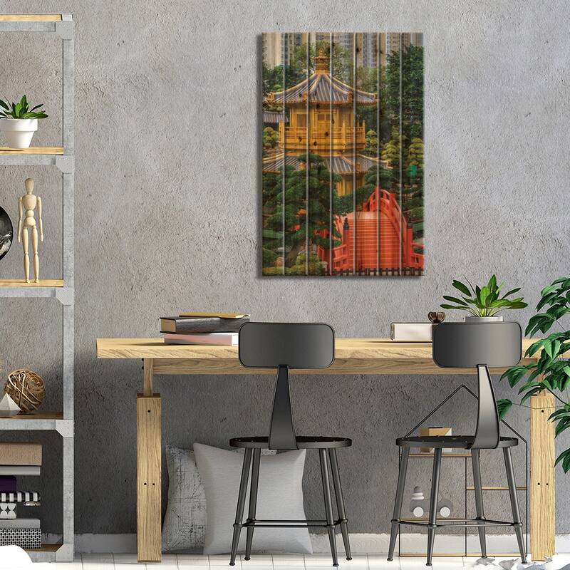 Golden Pavilion Of Absolute Perfection, Nan Lian Garden, Kowloon, Hong Kong, China Print On Wood by Michael DeFreitas