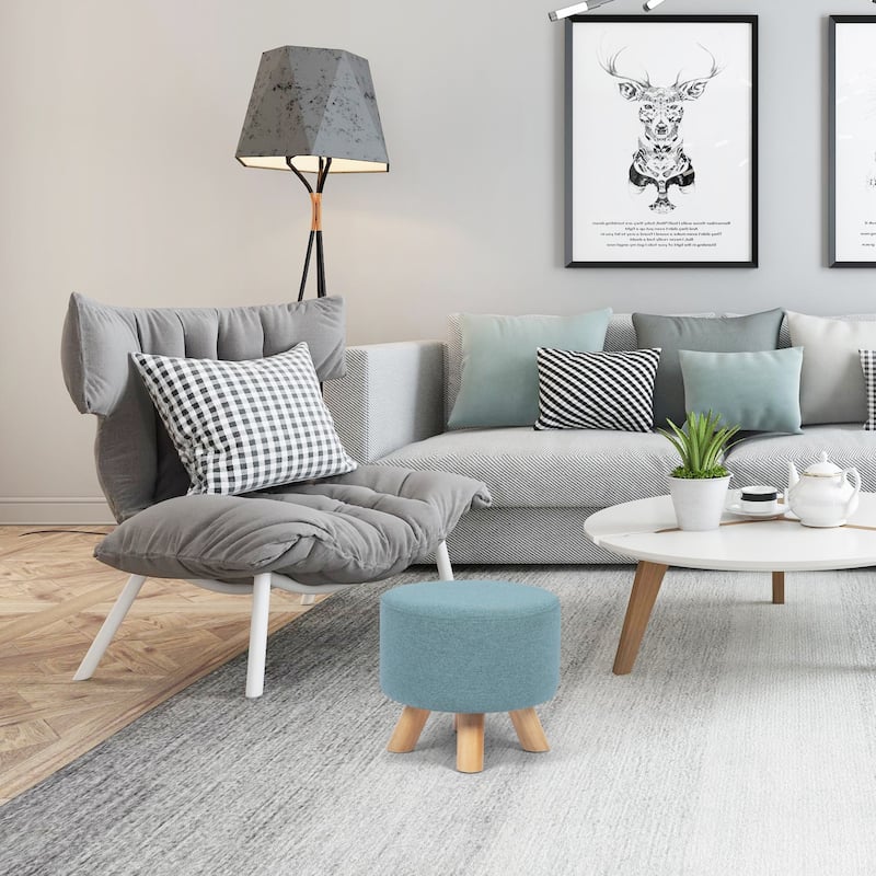 Adeco Modern Round Ottoman Home Footrest Stool/ Linen Fabric Seat Pouf