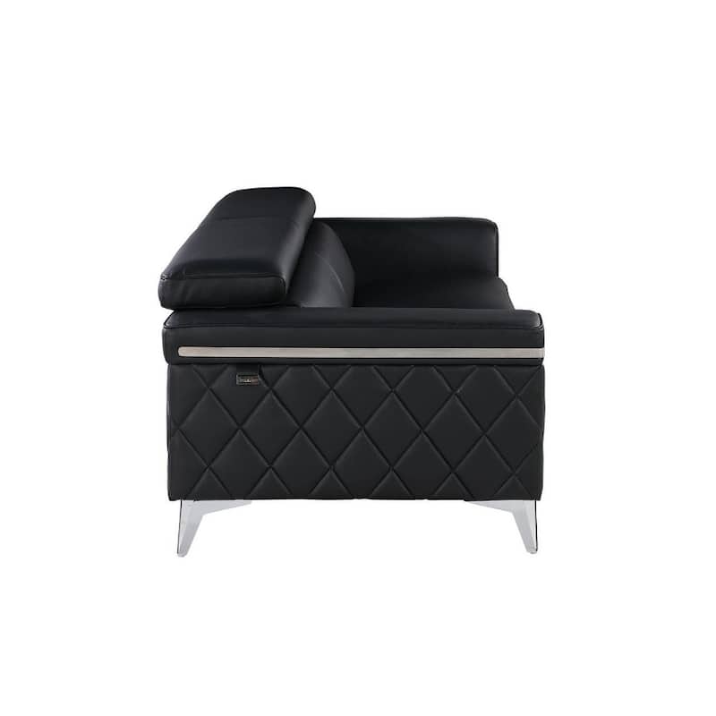 HomeRoots 89" Black Italian Leather Sofa With Silver Legs - 89