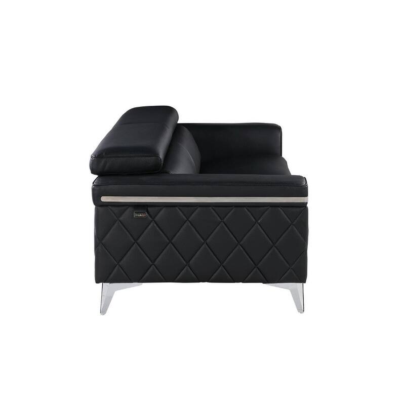 HomeRoots Three Piece Black Italian Leather Five Person Seating Set