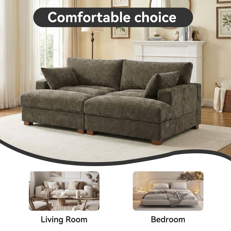 82.5"W Chenille Upholstered Sectional Modular Sofa With Chaise