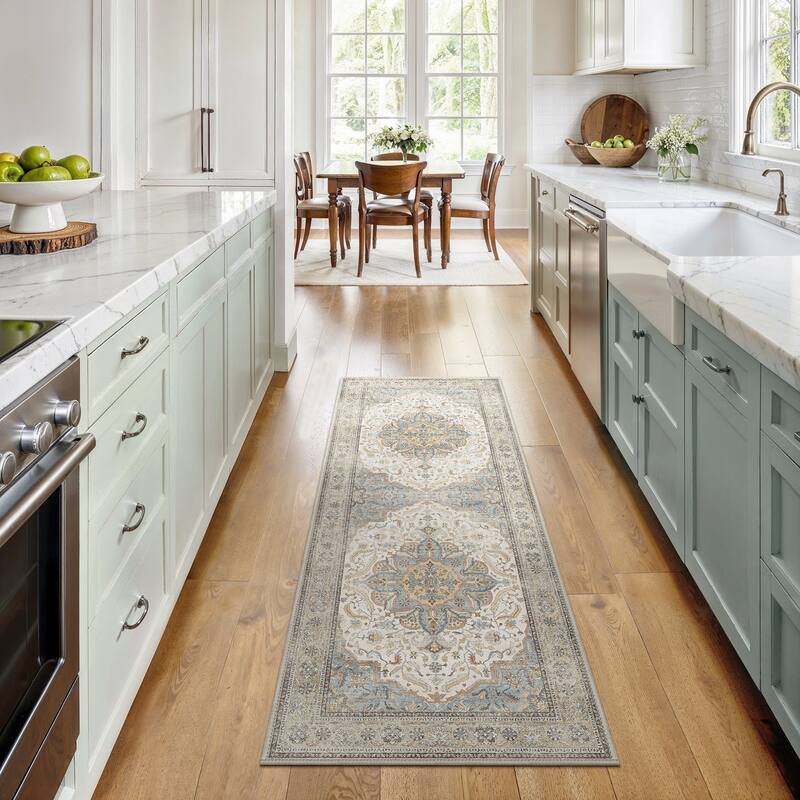 Mcow Botanical Collection Low-Pile Machine-Washable Non-Slip Area Rug