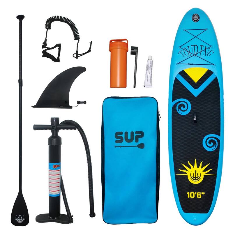 Inflatable Stand Up Paddle Board with Sup Accessories, 10'6'' Inflatable Paddle Boards - Light blue and black totem