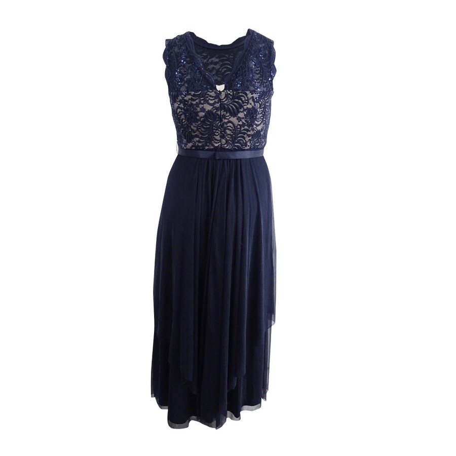 r & m richards sequined lace chiffon gown