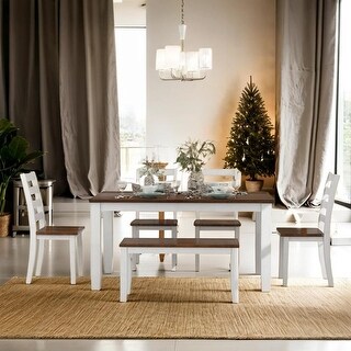 Rustic Style 6-Piece Dining Room Table Set with 4 Ergonomic Designed ...