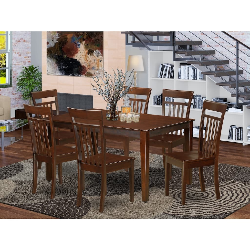 HomeStock 7-Piece Rectangle Mahogany Finish Solid Wood Top Dining Table with 6 Slat Back Dining Chairs, Seats 6